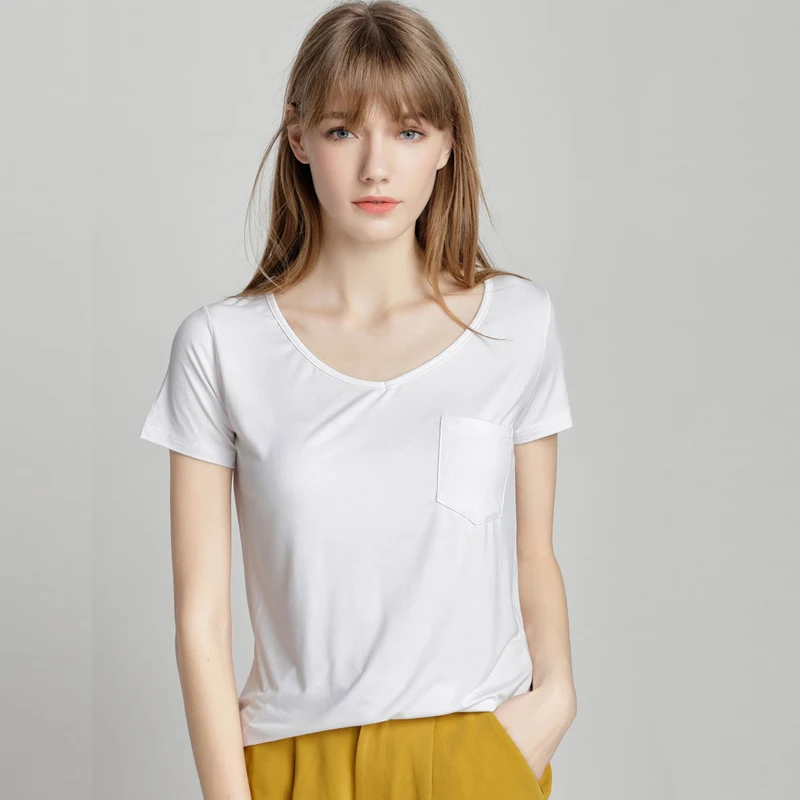 S-4XL 여성용 캐주얼 단색 모달 V넥 반팔 티셔츠, 단색 얇은 셔츠, 탑 보터밍 프리 스타일