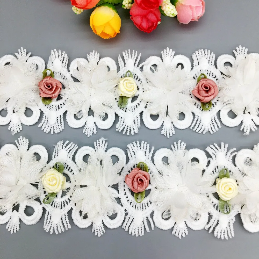 

20x African 3D Vintage Cotton Rose Flower Lace Trim Chiffon Applique Ribbon Fabric Wedding Dress Clothing DIY Sewing Craft