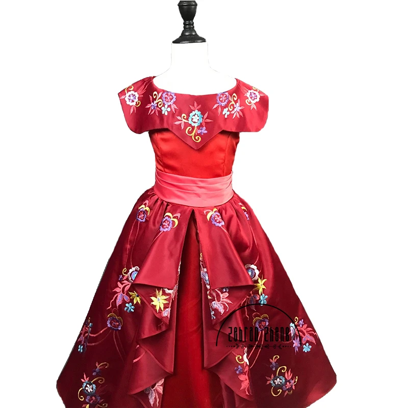 Princess Elena Cosplay Costume Red Top Embroidery Princess Kid Dress Halloween Costume For Children Custom Made