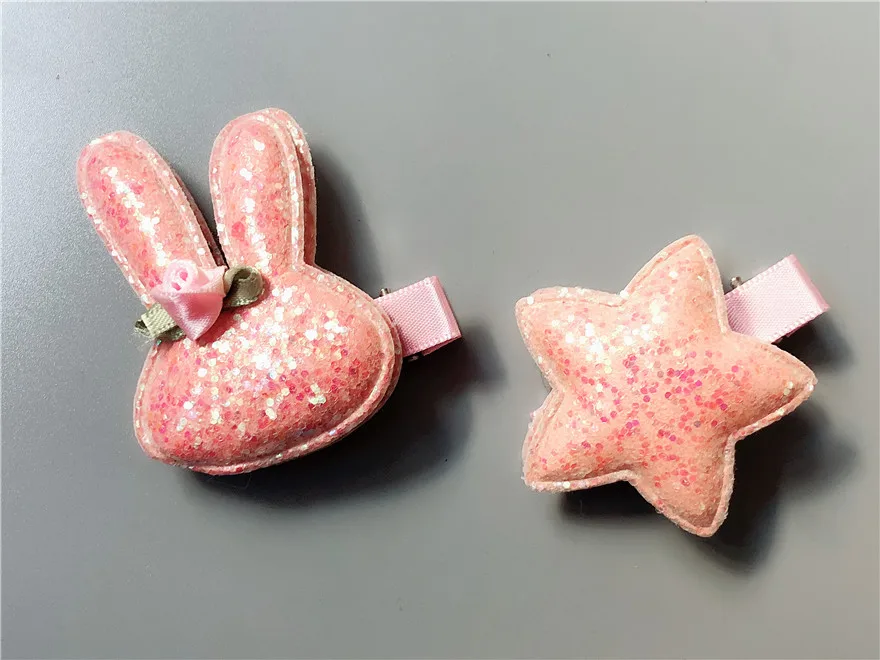 ขายส่ง 10 ชุดแฟชั่นน่ารัก Glitter กระต่ายดอกไม้ Hairpins Solid Bunny Star คลิปผมเจ้าหญิงอุปกรณ์เสริมผม