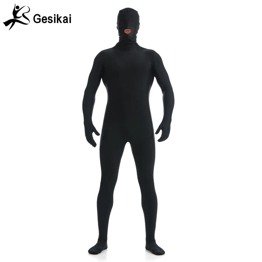 Gesikai Men's Open Mouth Zentai Full Bodysuit Custom Made Back Zipper Second Skin Tights Suit Fancy Halloween Costumes