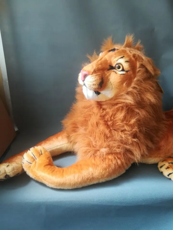 large 80cm real life toy  lying male lion plush toy soft doll birthday gift h2377