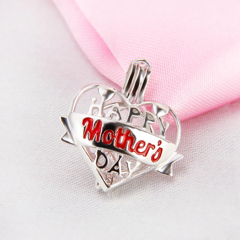 CLUCI 925 Sterling Silver Happy Mother's Day Cage Pendant Jewelry Gift for Mother Silver 925 Heart Shaped Pearl Locket SC238SB