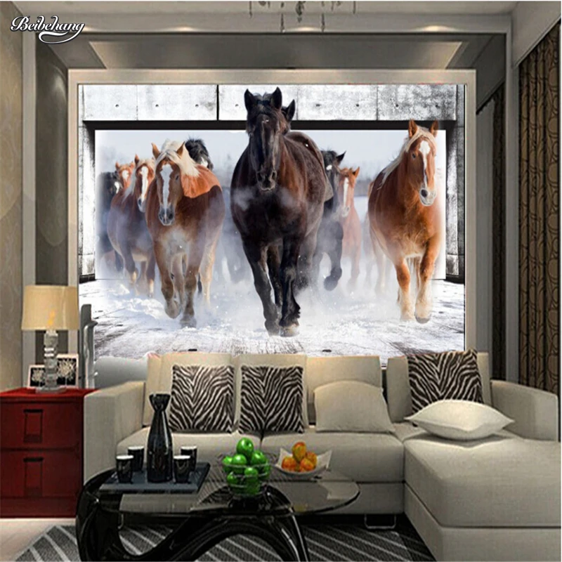 

beibehang wallpaper 3d stereo horses galloping bedroom living room sofa TV background wall mural wallpaper flash silver cloth