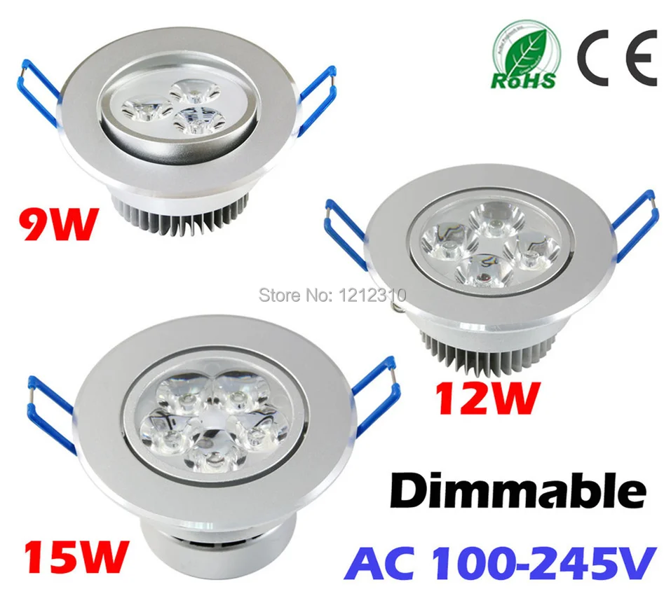 

Dimmable 9W 12W 15W Ceiling downlight LED lamp Recessed Cabinet wall Bulb 110V-220V for home living room illumination 3pcs/lot