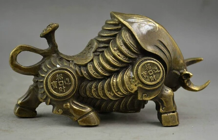 Imagem -02 - Bronze de Cobre Artesanato Chinês Asiático Elaborada Corpo Inteiro Realista ox Riqueza Auspicioso Chinês Velho de Cobre Estátua de