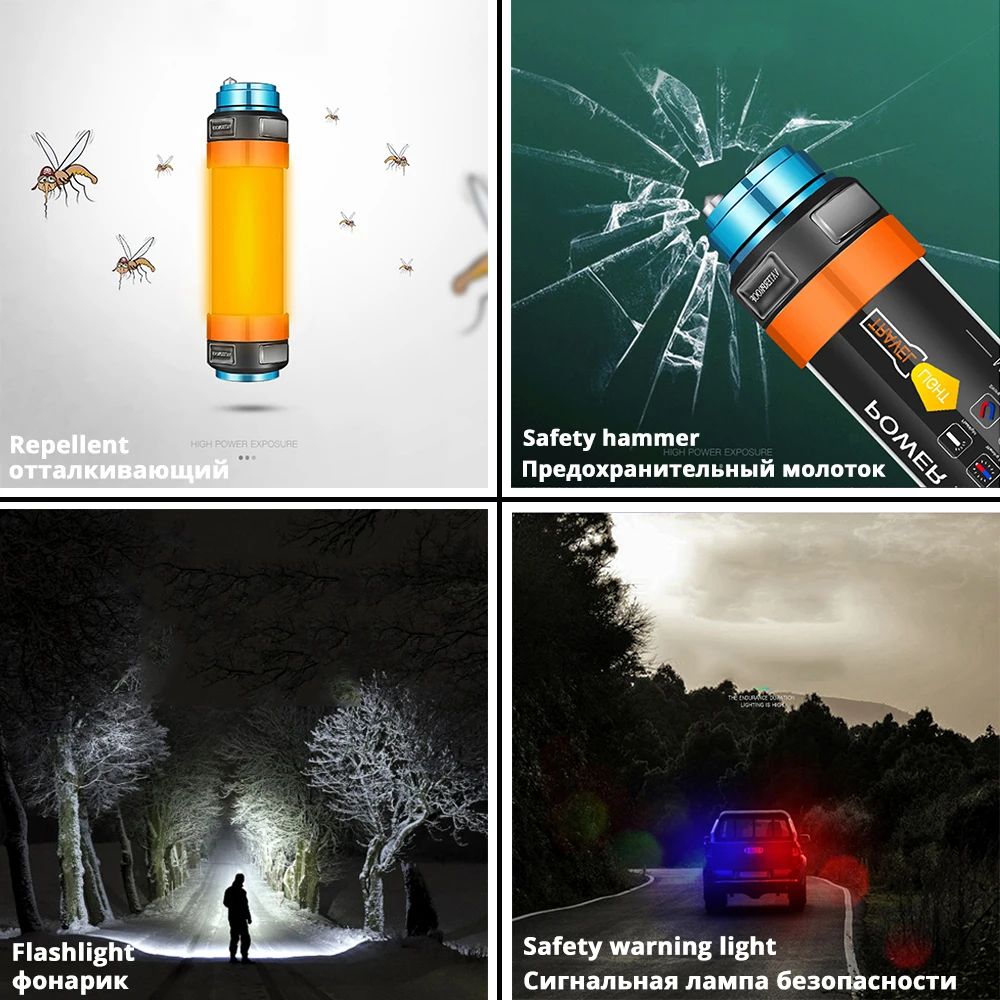Multifunctional Rechargeable LED Flashlight Camping Lantern 7800mAH Tent Light Lamp Work Fishing Warning Light IP68 waterproof