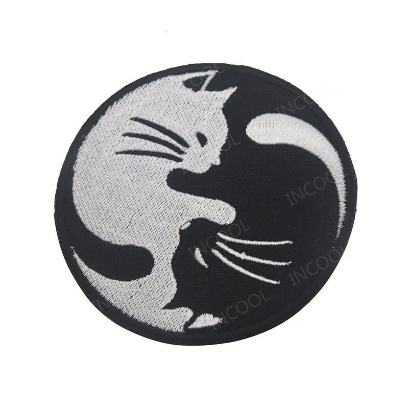 Black White Cat 3D Embroidery Patch Yin Yang Kung Fu Patches Appliques Embroidered Patches view 3