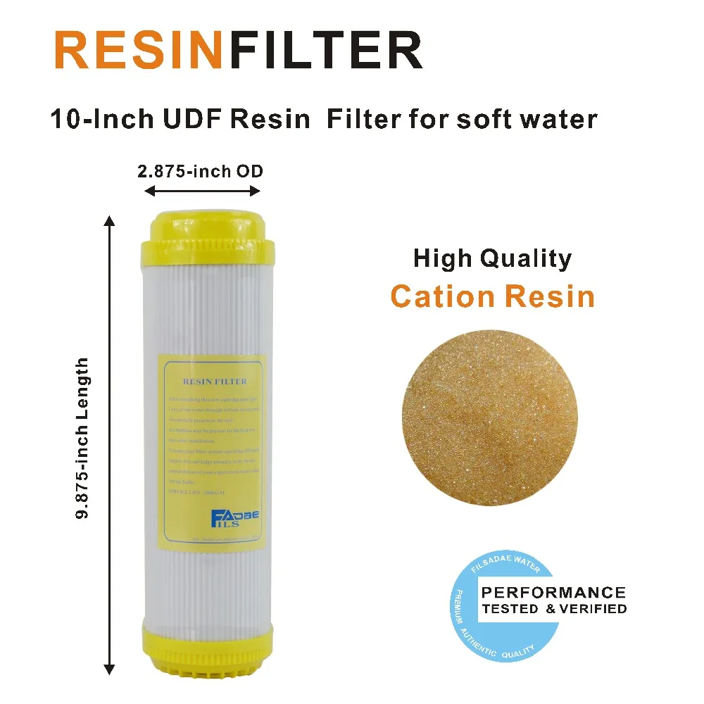 Cartuchos de ablandamiento de filtro de agua, 10 pulgadas Filtro de resina de intercambio iónico, elimina los iones de calcio y magnesio del agua, paquete de 2