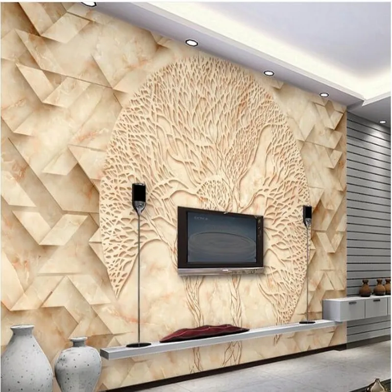 

wellyu Custom large - scale mural modern stone abstract tree geometric three - dimensional TV backdrop non - woven wallpaper