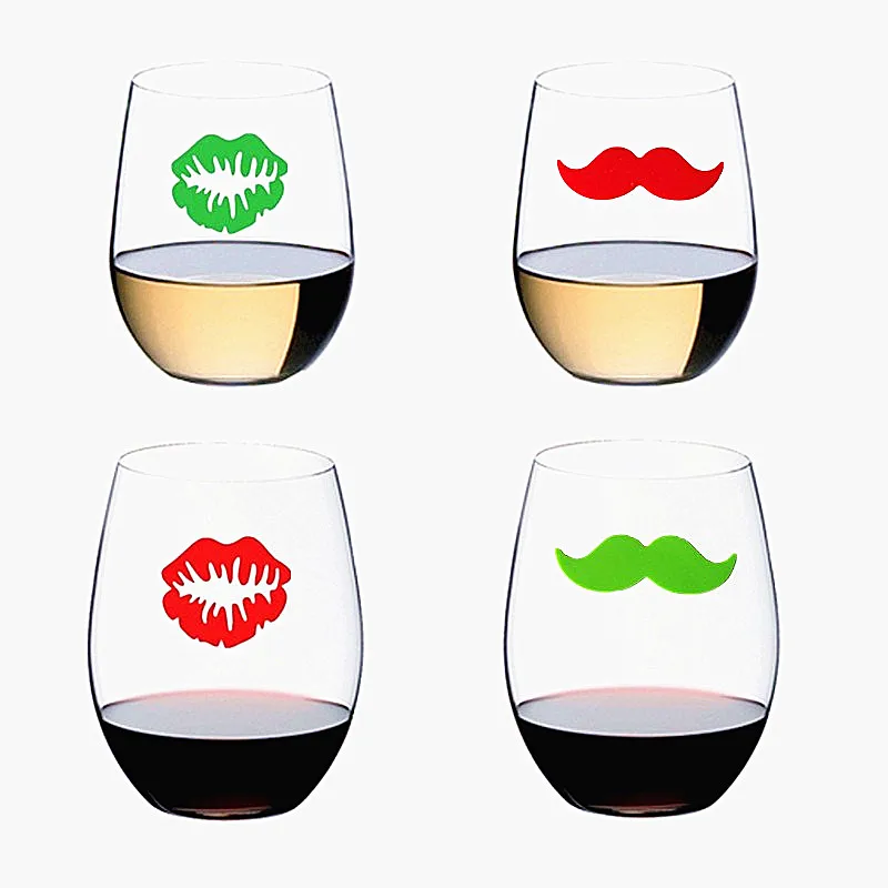 12 Pieces Colorful Reusable Lips Mustache Silicone Sticky Wine Glass Charm Tags Funny Wine Glass Markers Christmas Decorations