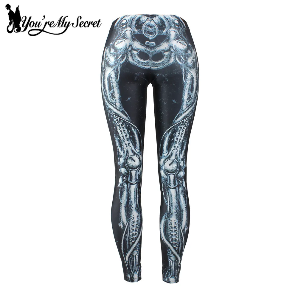 [You\'re My Secret] Gothic Mid Waist Fitness Leggings Halloween Party PUSH UP Workout Pants Skeleton 3D Printed Elastic Leggins