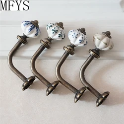 Antique Bronze Curtain Tie Backs Hook Decorative Wall Hook Coat Hangers Ceramic Flower Pumpkin Hook Rustic Bathroom Towel Hook