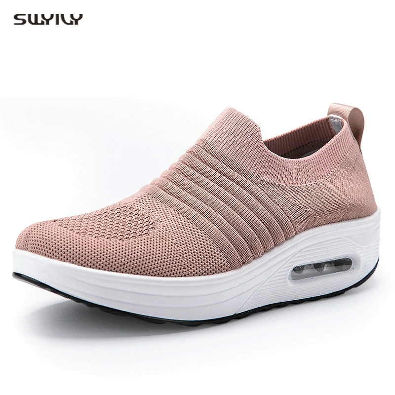 

SWYIVY Sock Shoe Autumn Wedge Swing Toning Slimming Shoes 2019 New Lose Weight Female Sport Shoes Platform Sneakers Sport