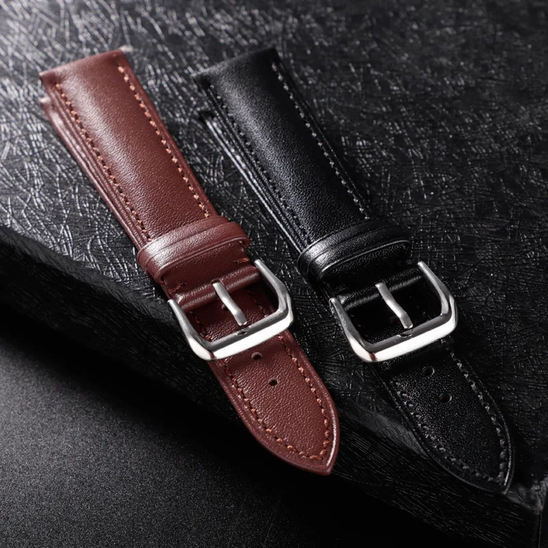 REMZEIM Leather Watchband Strap 16 / 18 / 20 / 22 / 24 MM Stainless Steel Buckle Men Women Replace Band Watch Accessories