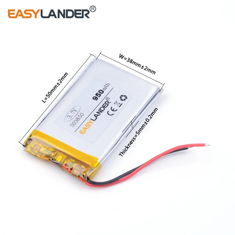 503850 3.7V 950mAh Rechargeable Lithium Li-ion Polymer Battery For GPS DVR toys mp3 Speaker E-book