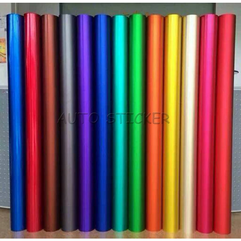 1.52*5/10/20m Car-styling ICE Satin Chrome Car Wrap Vinyl Film Air Bubble Free covering styling vinyle blue & green & red & gold