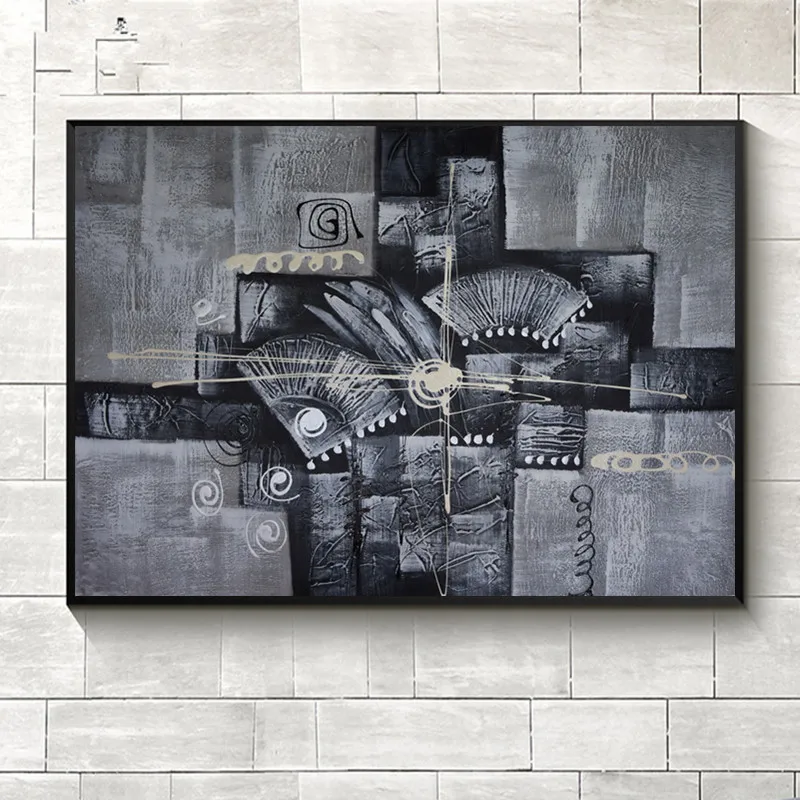 

Hand Painted Modern Abstract Oil Painting on Canvas Wall Art for Living Room Decor Black and white Picture Canvas Painting