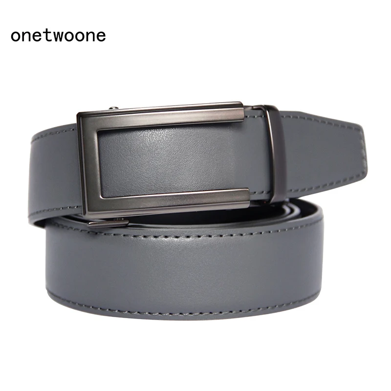 Ceinture en cuir véritable pour homme, sangle en métal, automatique, noir, gris, environnement de luxe, qualité supérieure, marque célèbre, 3.5cm