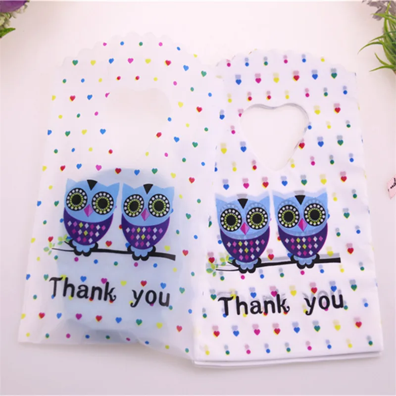 

Fashion 50pcs/lot 9*15cm Small Plastic Jewelry Accessories Packaging Bags With Owl Thank You Mini Gift Bags