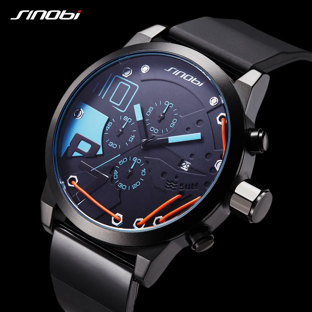 SINOBI Men Sport Chronograph Silicone Watch Waterproof Top Brand Men\'s Watches Fashion Casual Quartz Relogio Masculino saat