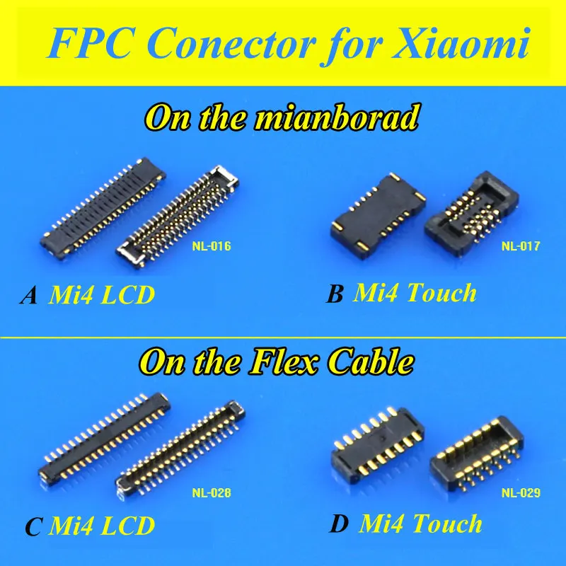 

1Set Touch screen digitizer /LCD Display FPC connector for Xiaomi Mi 4 M4 Mi4 on motherboard mainboard/on the flex cable