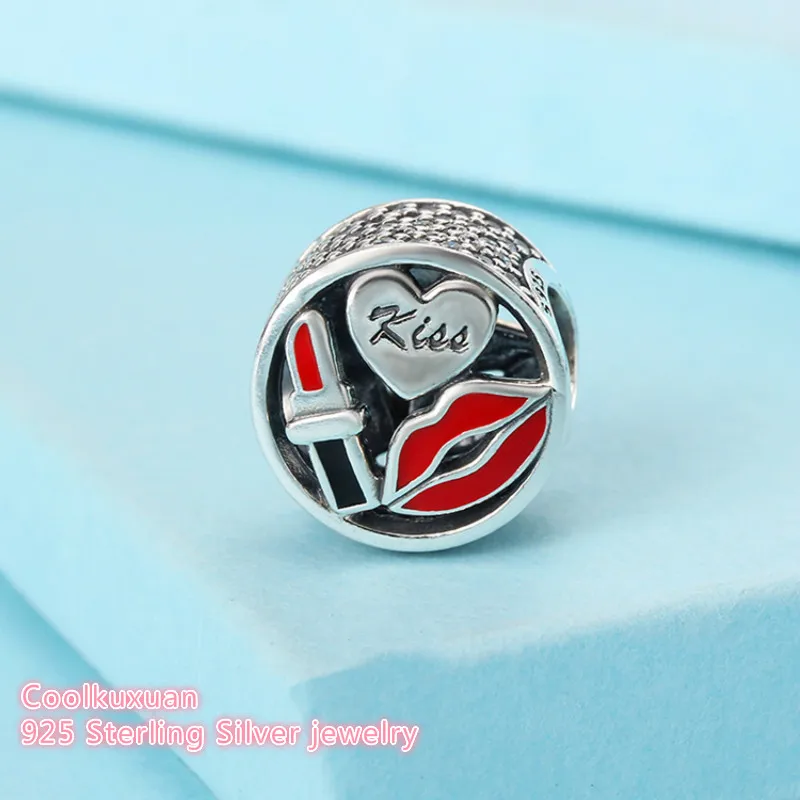 

Autumn Authentic 925 Sterling Silver Glamour Kiss Charm, Mixed Enamel & Clear CZ Beads Fit Pandora Charms Bracelet Diy