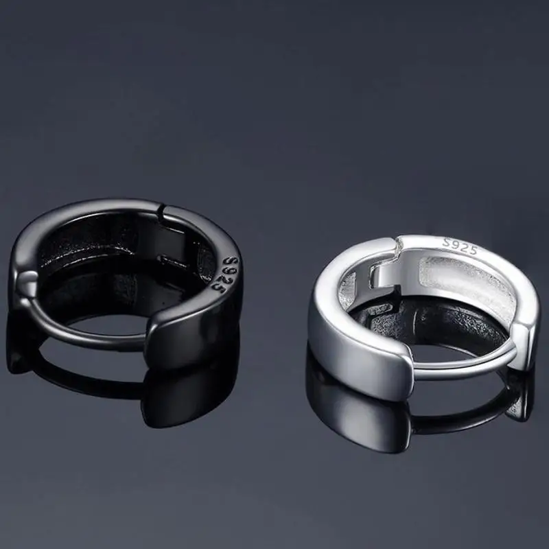Vintage Gun Black Hoops Earrings For Men Party Accessories Cool Fashion Silver 925 Earring Male Jewelry For Boy Birthday Gift