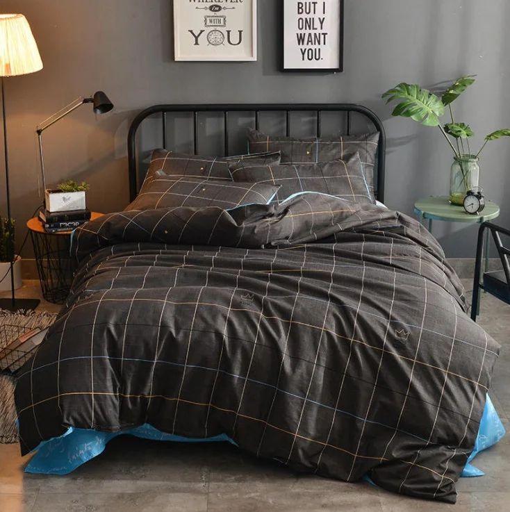 mylb Classic bedding set 4 size grey blue flower bed linen 4pcs/set duvet cover set Pastoral bed sheet AB side duvet cover 2019