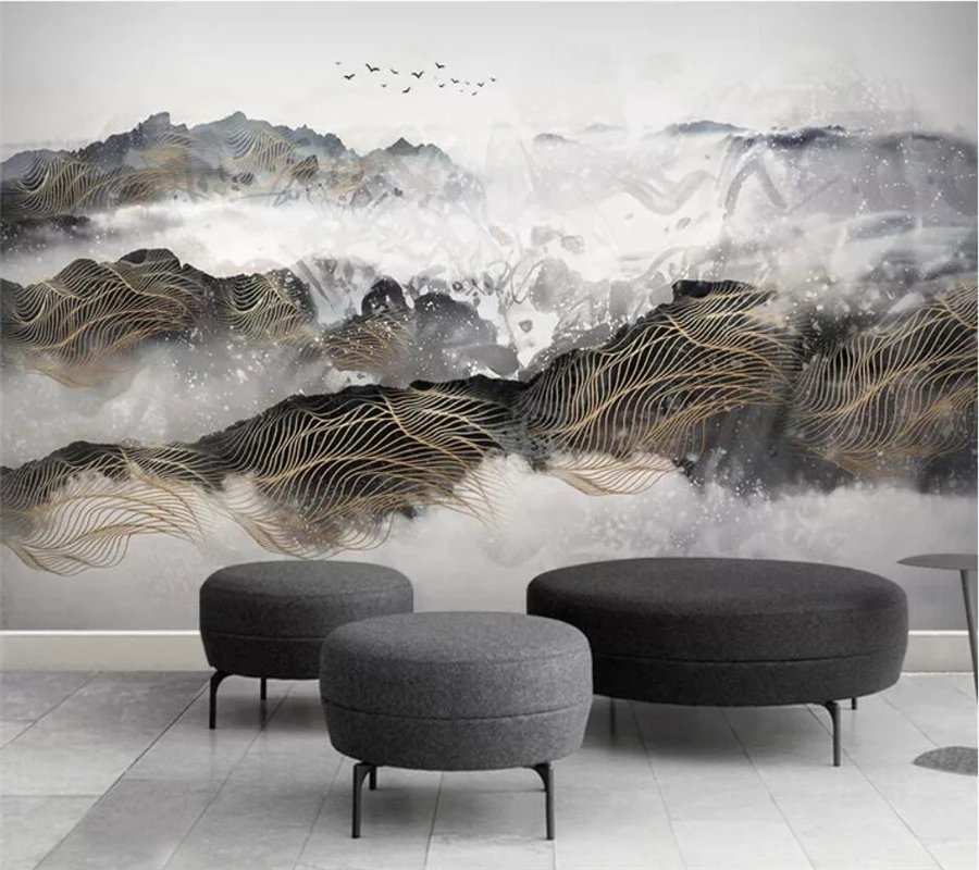 

Custom wallpaper 3d mural new Chinese ink landscape Zen TV background wall abstract painting wall papers home decor papier peint