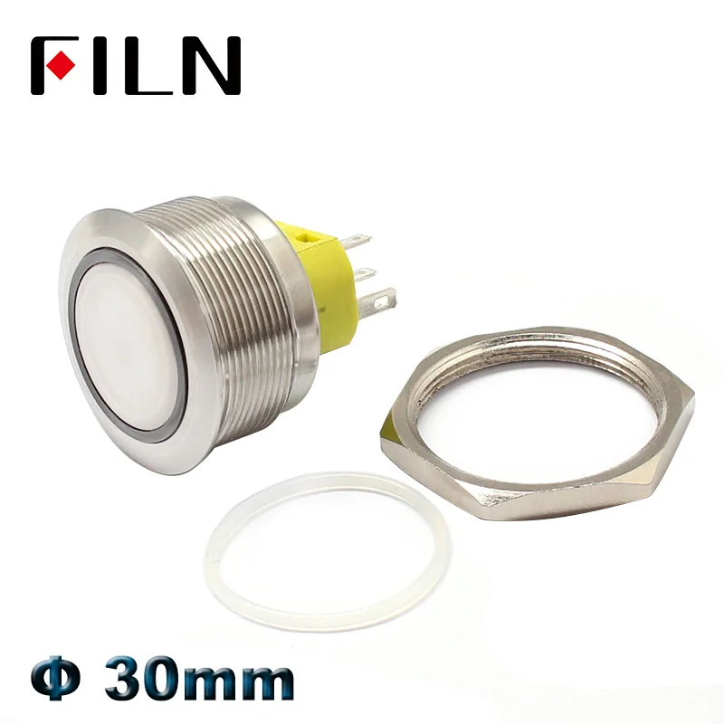 30mm red bi-color RGB led Metal Push Button Switch momentary latching waterpoof 2no2nc pushbutton switch on off stainless steel