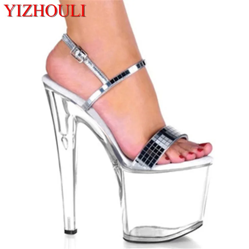 Fashion, Female Summer PU Material Transparent Glass Shoes Model Banquet 20cm High Heel Sandals