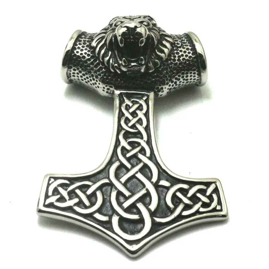 

Newest Lion King Men Boy 316L Stainless Steel Punk Gothic Cool Big Thor's Hammer Pendant