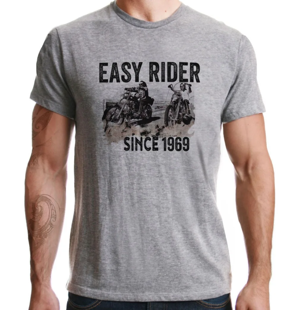 

Easy Rider Since 1969 Motorcycle Classic Vintage Biker Distressed Hot Sale 2019 New Fashion Brand Crew Neck Men T Shirts