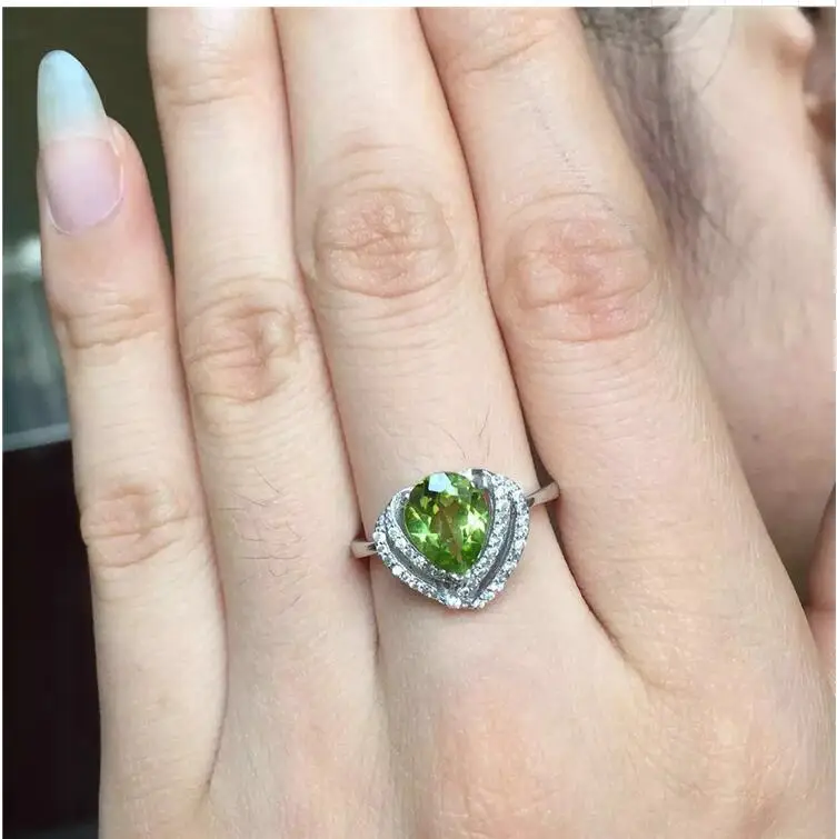 Natural Peridot ring Women rings Natural peridot ring 925 sterling silver Wholesale Fine jewelry Gemstone 7*9mm