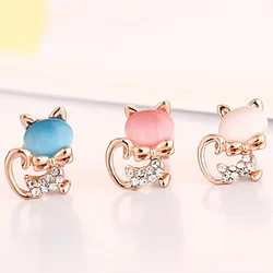 Korea Style opal fox Rhinestone Crystal Clip on Earring Wihtout Piercing for Women Travel No Hole Ear Clip 3 Colors Jewelry Gift