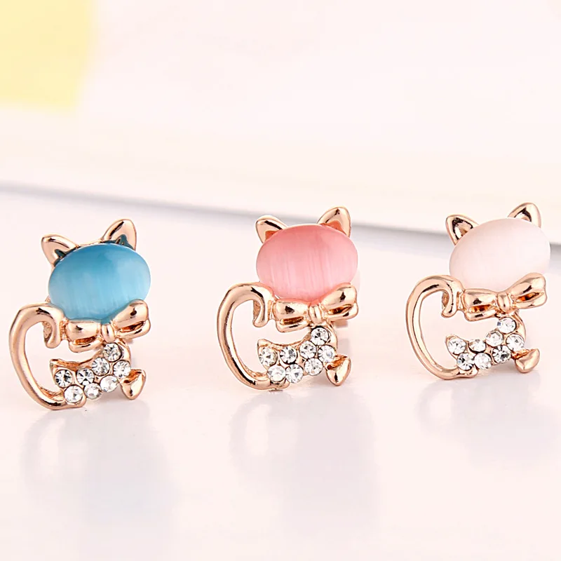 Korea Style opal fox Rhinestone Crystal Clip on Earring Wihtout Piercing for Women Travel No Hole Ear Clip 3 Colors Jewelry Gift