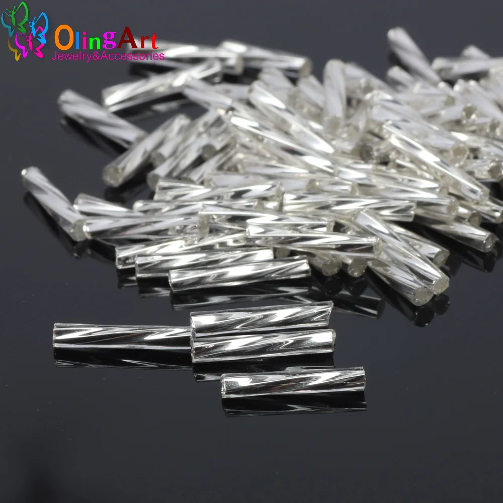 OlingArt Gold and silver Color Tube 2.5x15mm 45g/lot Twist tube Glass Seed Beads DIY Accessory necklace jewelry making