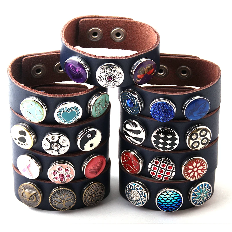 

Hot Fashion 1.8-2cm Metal Button Leather Bracelets Noble Leather Wrap Bracelet Free Shipping 8pc Mix