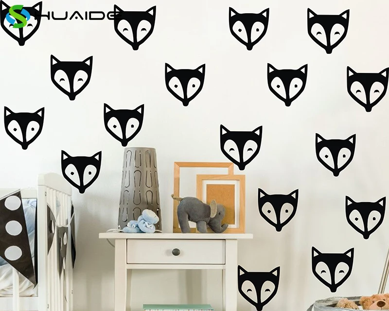 32 decals Fox Face Wall Stickers For Kids Room High Quality Vinyl Removable Baby Wall Art Decals Unque Nursery Wall Decor D988