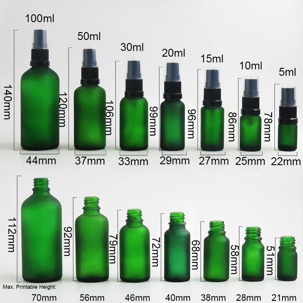 200 x Refillable  Frost Green Glass Spray Bottle Glass Container Glass Container With Fine Mist Sprayer 10ml 1oz 30cc 50ml 100ml