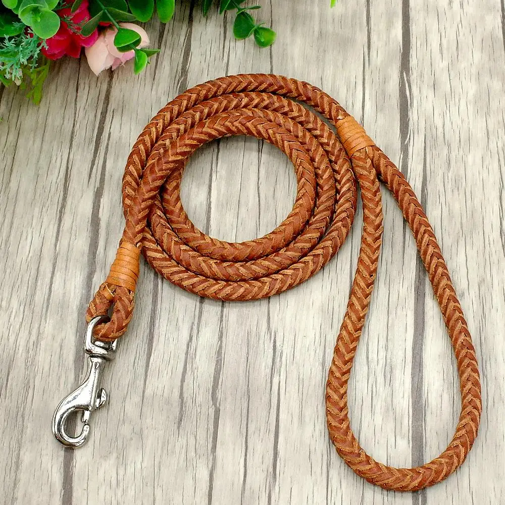 Small Dogs Leash Braided Leather Dog Puppy Leash Rolled Cat Pet Leads 4ft Long for French Bulldog Beagle Walking Training