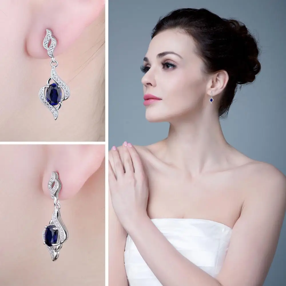 JewelryPalace creó pendientes colgantes de plata de ley 925 con zafiro azul para mujer, joyería fina