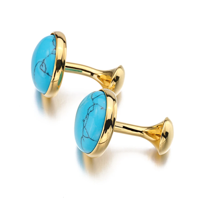 Low-key Luxury Brilliant stone trend Cufflinks for Mens Gold color Plated High Quality Green Cat\'s Eye Stone Cuff links With Box