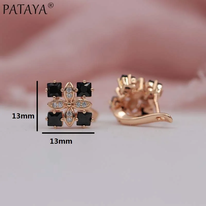 PATAYA Women Four Square Luxury Earrings 585 Rose Gold Color Natural Zircon Earrings Wedding Jewelry Bridal Party AAA Earrings