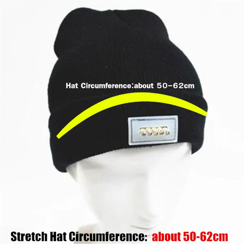 Man&Women Boys and Girls Unisex 5 point LED lamp Lighting Beanie Wool Knitted Hat Winter Warm Cap Night Light Cap Reading Hat