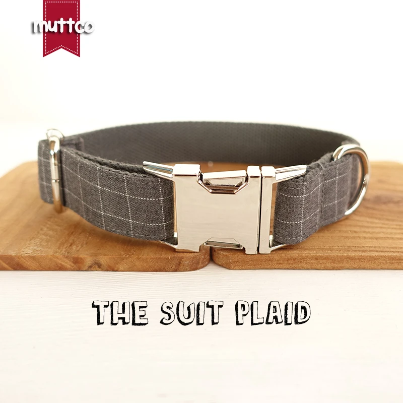 MUTTCO retailing cool plaid collar handmade dog collar THE SUIT PLAID 5 sizes dog collar UDC001