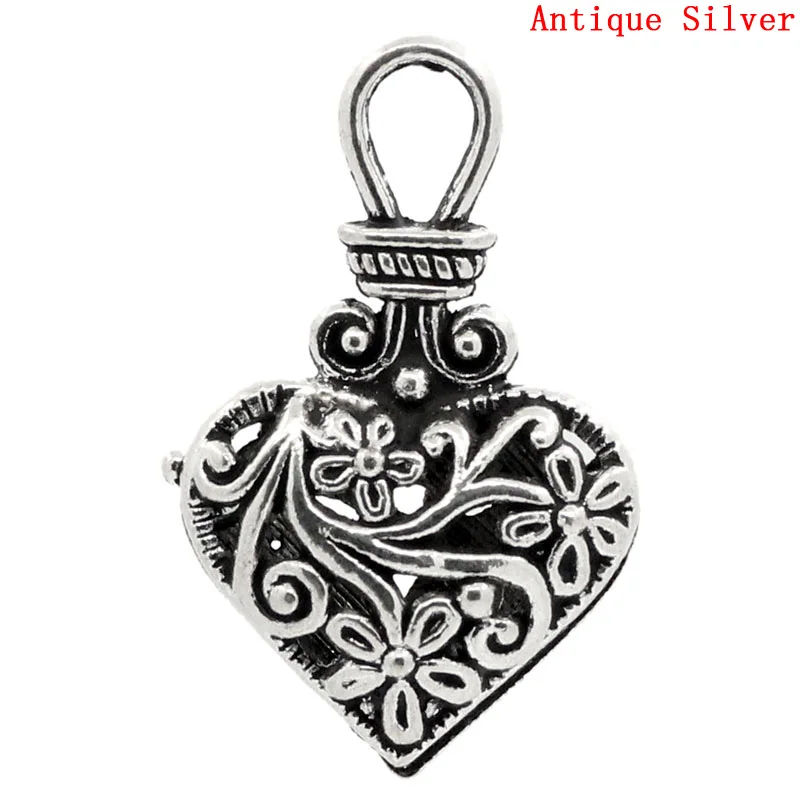 Doreen Box Lovely Charm Pendants Heart Silver Color Hollow Flower Carved 31x19mm,10PCs (B23064)