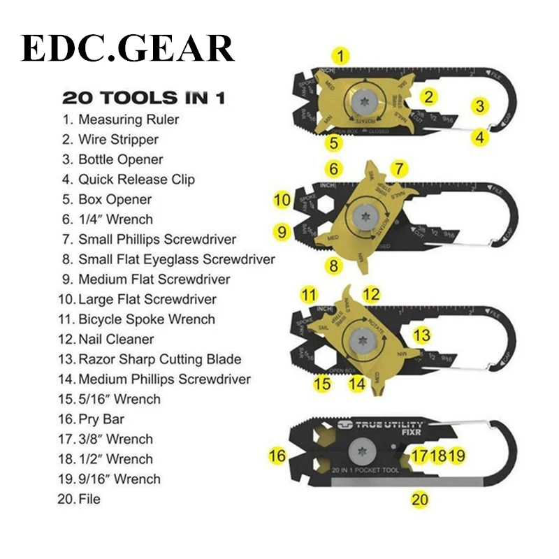 

Outdoor EDC Keychain 20-in-1 Pocket Multi Tool Bottle Opener Wrench Screwdriver