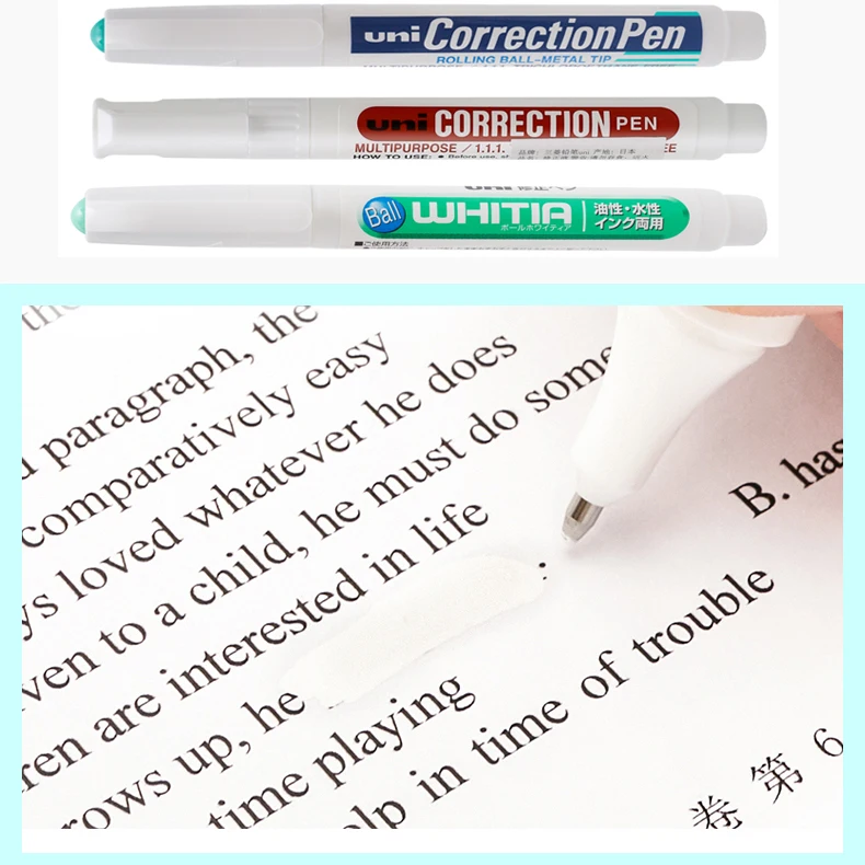 UNI Correction Pen 8ml 1.0mm Fluid Rolling Ball Metal/Plastic Tip Capacity Large Non-toxic Marker for Office & School Supplies